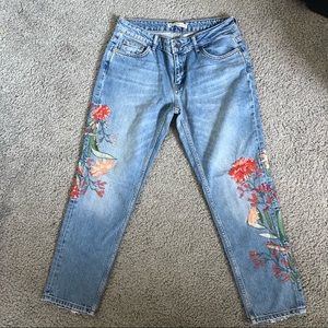 Zara Embroidered Boyfriend Jeans
